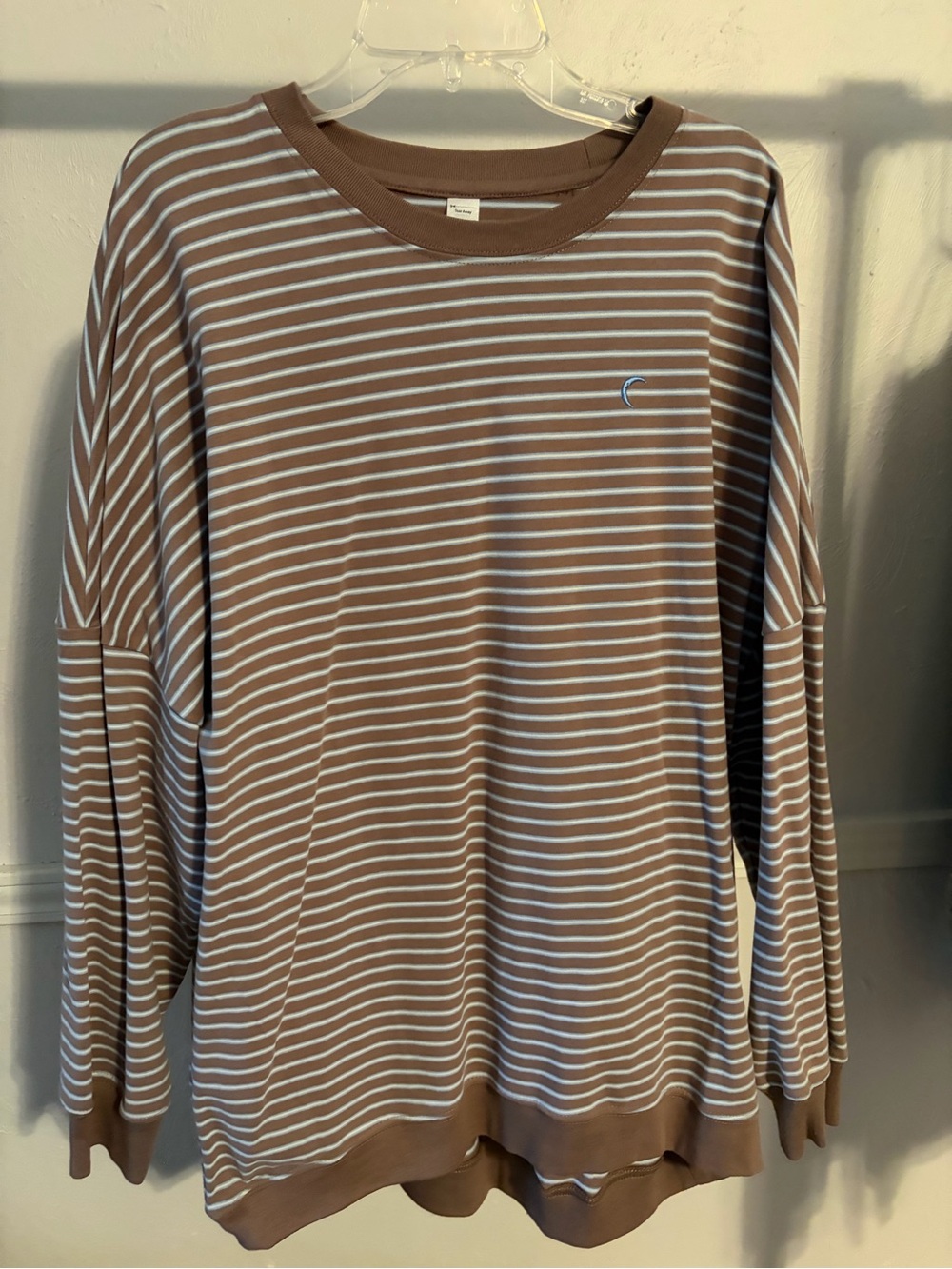 ZYIA Brown and White Striped Long Sleeve Crewneck